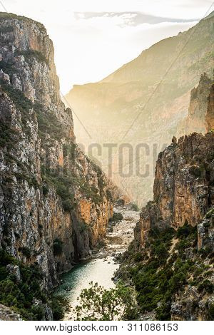 Cascade Sur Oued Laou In Sunset, North Morocco