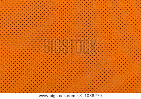 Modern Luxury Car Orange Leather Interior.  Part Of Perforated Leather Car Seat Details. Brown Perfo