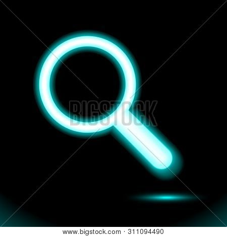 T Shirt Of Blue Neon Magnifying Glass Or Search Icon Lamp Sign Button Light Symbol For Design On Black Background Fluorescent Object Glow Dark Ad Vector Luminescent Illumination Illustration Ui Eps 10