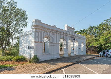Barberton, South Africa - May 2, 2019: The Entrance To The Historic De Kaap Stock Exchange In Barber