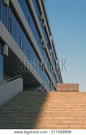 Leeds, West Yorkshire, United Kingdom - 13 May 2019: Steps Outside The Brutalist Style Ec Stoner Bui