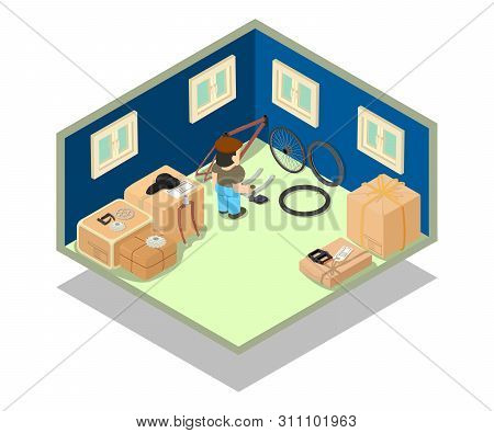 Stockroom Concept Banner. Isometric Banner Of Stockroom Concept For Web, Giftcard And Postcard