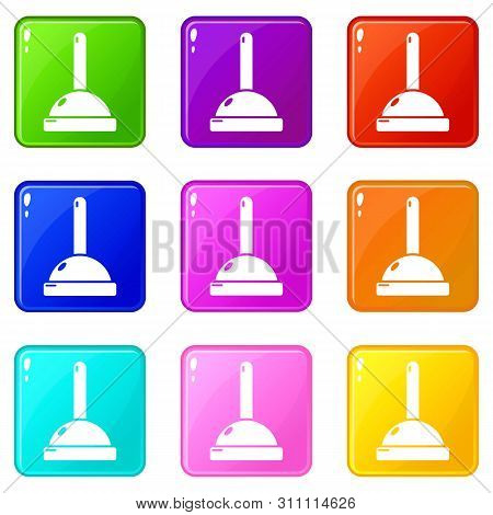 Plunger Icons Set 9 Color Collection Isolated On White For Any Design
