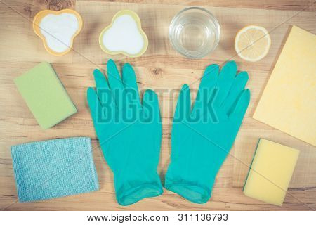 Domestic Accessories And Natural, Nontoxic Detergents For Cleaning Different Surfaces, Concept Of Ho
