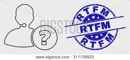 Vector Stroke Operator Information Icon And Rtfm Watermark. Blue Rounded Textured Watermark With Rtf