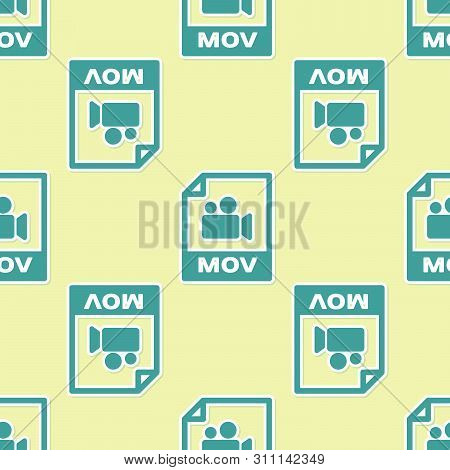 Green Mov File Document Icon. Download Mov Button Icon Isolated Seamless Pattern On Yellow Backgroun