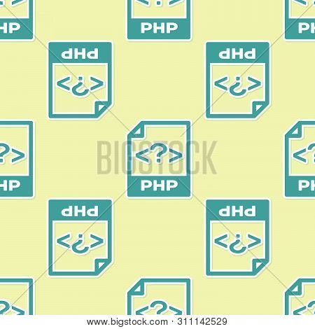 Green Php File Document Icon. Download Php Button Icon Isolated Seamless Pattern On Yellow Backgroun