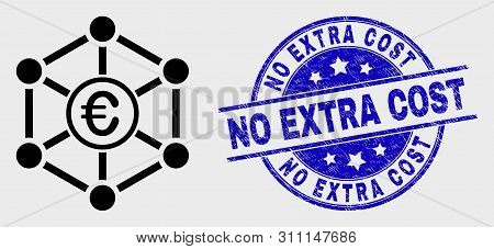 Vector Stroke Euro Network Pictogram And No Extra Cost Stamp. Blue Rounded Scratched Stamp With No E