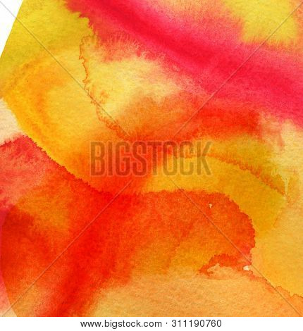 Bright Colorful Abstract Illustration Background Of Autumn, Fall, Orange, Yellow, Blue, Green. Water