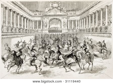 Carousel charity show given in Vienna by aristocracy. Created by Godefroy-Durand after Lallemand, published, on L'Illustration, Journal Universel, Paris, 1863