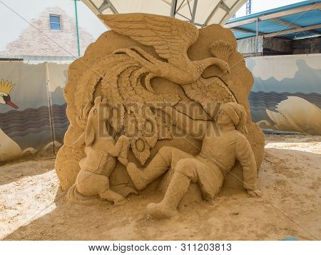 Sculptures Of Characters Russian Fairy Tales Made From Sand. Russia Sochi 06 22 2019