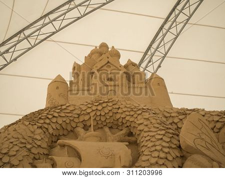 Sculptures Of Characters Russian Fairy Tales Made From Sand. Russia Sochi 06 22 2019
