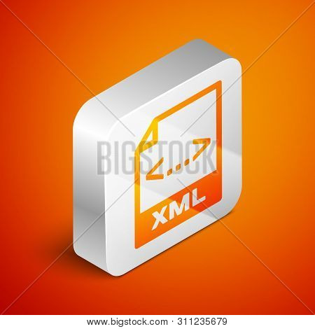 Isometric Xml File Document Icon. Download Xml Button Icon Isolated On Orange Background. Xml File S