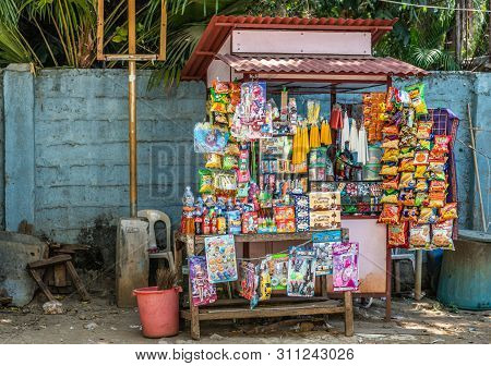 Puerto Princesa, Palawan, Philippines - March 3, 2019: Closeup Of Colorful Merchant Boot Near Plaza 
