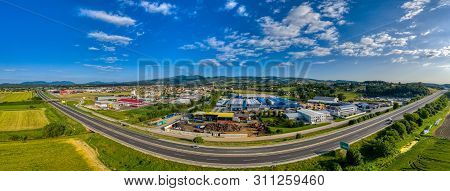 Slovenska Bistrica, Slovenia - June 9 2019: Business And Industrial Zone In Small Town In Rural Euro