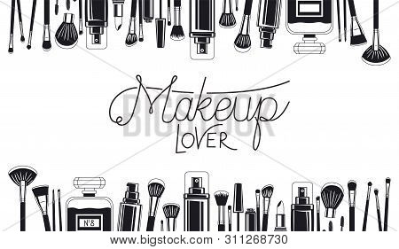 Set Of Make Up Brushes And Products Frame Vector Illustration Design