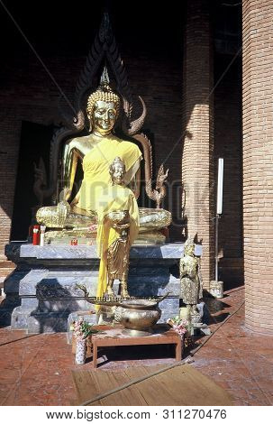 One May Worship Golden Buddhist Images At Wat Yai Chai Mongkhon In Ayutthaya, Thailand.