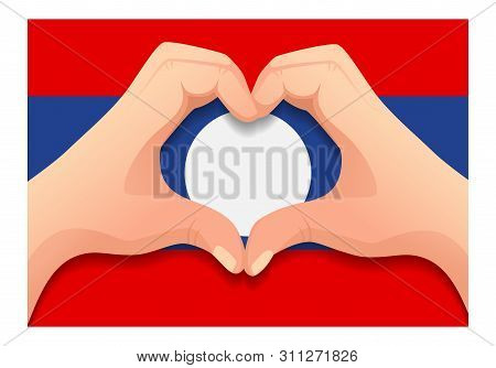 Laos Flag And Hand Heart Shape. Patriotic Background. National Flag Of Laos Vector Illustration