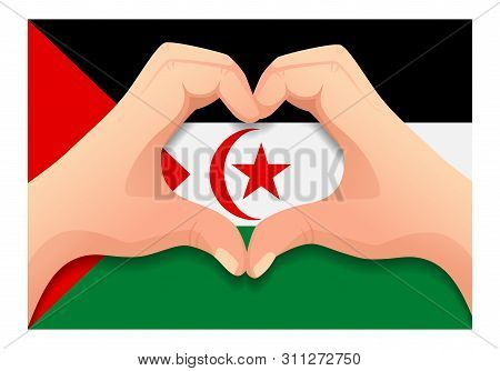 Sahrawi Arab Democratic Republic Flag And Hand Heart Shape. Patriotic Background. National Flag Of S