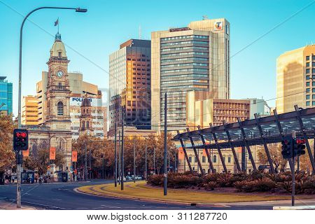 Adelaide, Australia - April 22, 2019: Colonial And Modern Buldings Viewed Across Victoria Square At 