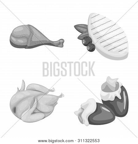 Vector Design Of Cuisine And Bird Icon. Collection Of Cuisine And Poultry Vector Icon For Stock.