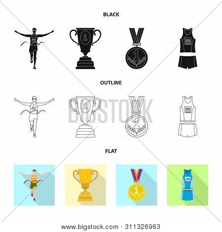 Vector Illustration Of Sport And Winner Symbol. Set Of Sport And Fitness Vector Icon For Stock.