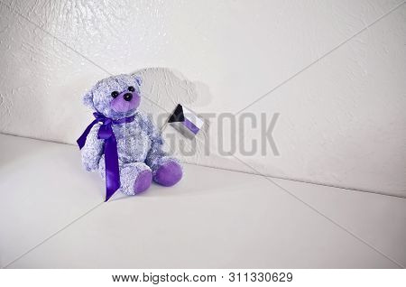 Small Purple Teddy Bear Holding A Demi Pride Flag