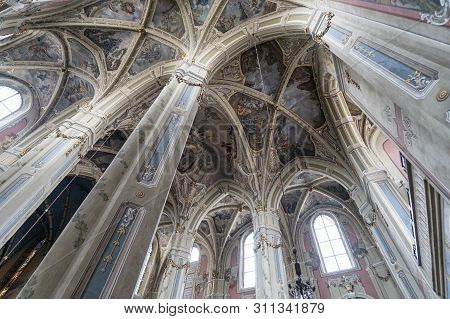 Lviv, Ukraine - July 2, 2019: Ornate Interior Of Archcathedral Basilica Of The Assumption Of The Ble