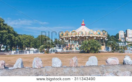 26 July 2018: Torquay, Devon, Uk - Carousel  In Torquay Devon England