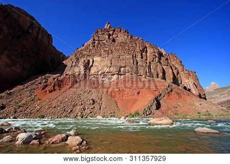 Hance Rapids With Its Colorful Rocks And Boulders In Grand Canyon National Park, Arizona.