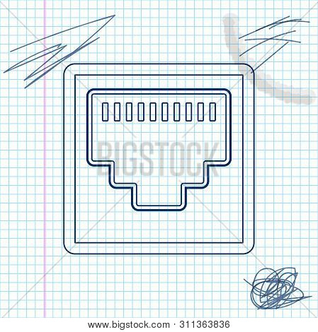 Network Port - Cable Socket Line Sketch Icon Isolated On White Background. Lan Port Icon. Ethernet S
