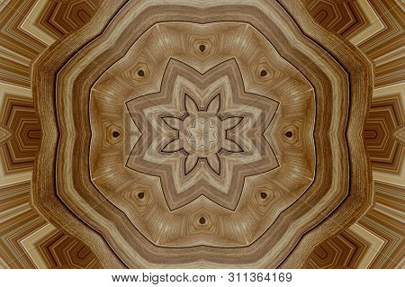 Symmetric Uniquelly Carved Ornament On Wood Digitally Generated
