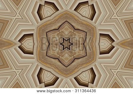 Symmetric Uniquelly Carved Ornament On Wood Digitally Generated