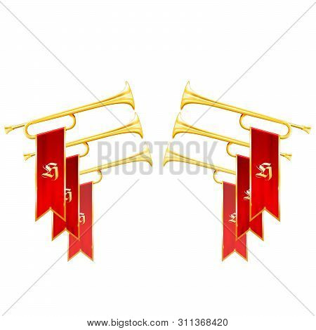 Fanfare Triumph - Crossed Vintage Trumpets Symbolize Glory Of Victorious