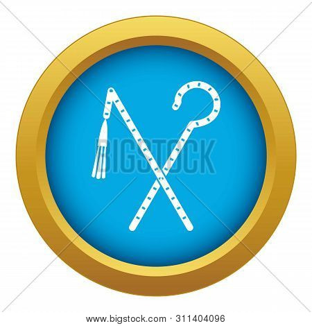 Rod And Whip Of Pharaoh Icon Blue Isolated On White Background For Any Design