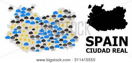 Weather Pattern Vector Map Of Ciudad Real Province. Geographic Mosaic Map Of Ciudad Real Province Is