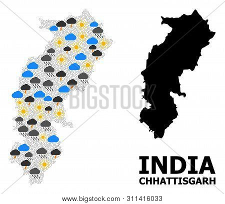 Weather Collage Vector Map Of Chhattisgarh State. Geographic Collage Map Of Chhattisgarh State Is Co