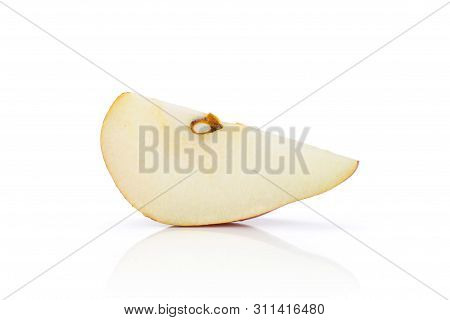 One Slice Of Fresh Dark Red Pear Anjou Isolated On White Background