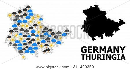 Climate Pattern Vector Map Of Thuringia State. Geographic Mosaic Map Of Thuringia State Is Combined 