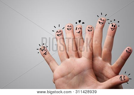 Waggish happy fingers with team building concept