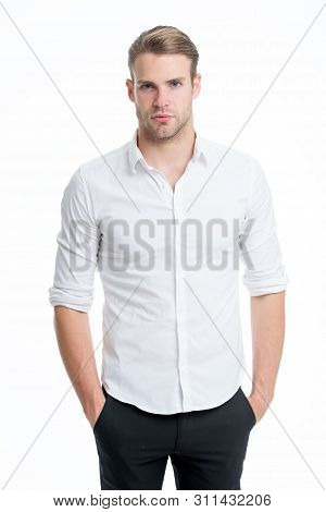 Guy Handsome Office Worker. Working Formal Dress Code. Menswear Formal Style. Clerical And Middle Ch