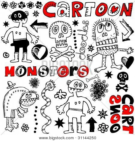 Funny cartoon potwory, wektor elementami na białym tle