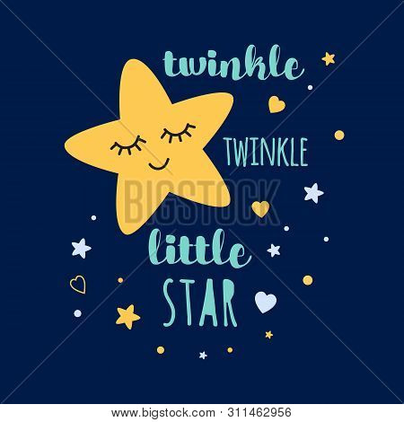 Twinkle Twinkle Little Star Text With Yellow Sleepeing Star Baby Shower Template Design