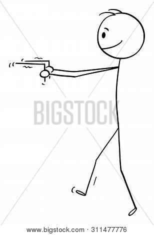 Cartoon Stick Figure Drawing Conceptual Illustration Of Diviner Or Dowser Searching For Water In Gro