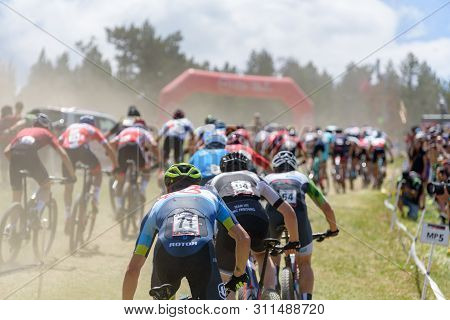 Vallnord, Andorra  - July 5 2019:  Cyclist In The Mercedes-benz Uci Mtb World Cup 2019 - Dhi Vallnor