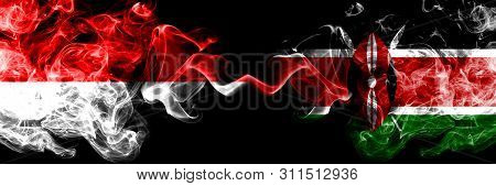 Indonesia Vs Kenya, Kenyan Smoky Mystic Flags Placed Side By Side. Thick Colored Silky Smoke Flags O