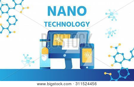 Nanotechnology, Science, Medicine Lab Flat Banner For Computer And Mobile Applications. Pc And Smart