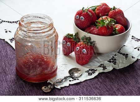 Alarming Premonition Of Strawberries. Strawberries And Jam. Delicious Horror Movie.