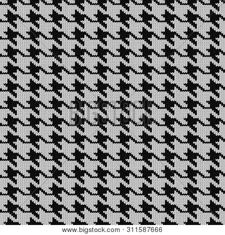Seamless Knitted Woolen Pattern Houndstooth. Black And White Hounds Tooth Check