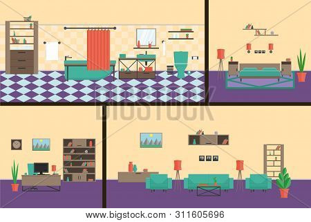 Interior Office, Bedroom, Bathroom, Living Roomin Modern Style. A Complete Set Of Furniture